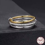 18K 925 Sterling Silver Interlocked Two-Tone 3-Layer Moissanite Ring (Size 5.5-8)