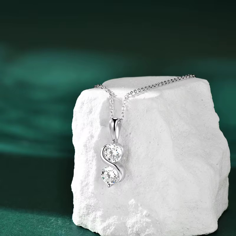 Genuine 925 Sterling Silver 2CT Moissanite S-Style Infinity Pendant Necklace - Image 3