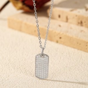 Delicate 925 Sterling Silver Full Moissanite Luxury Tag Pendant Choker (17″)
