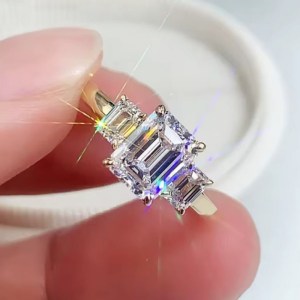 Luxury 18K 925 Sterling Silver 3.6CT Emerald Cut 3-Stone Moissanite Ring (5-9)