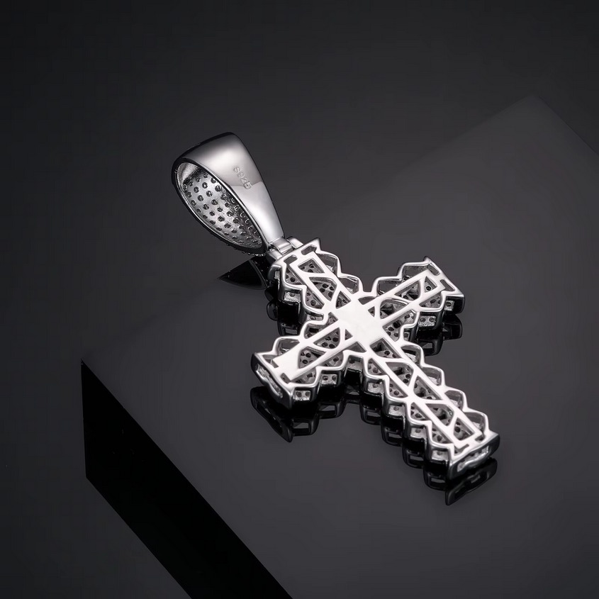 Men's Platinum 925 Sterling Silver Full Moissanite 10mm Cuban Link Cross Pendant - Image 2