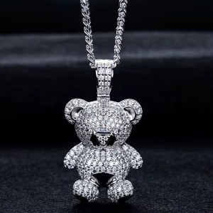 Men’s 18K 925 Sterling Silver Full Moissanite Iced Out Papa Bear Pendant