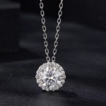 18K 925 Sterling Silver 1CT Round Cut Moissanite Halo Pendant Necklace – 17.7″