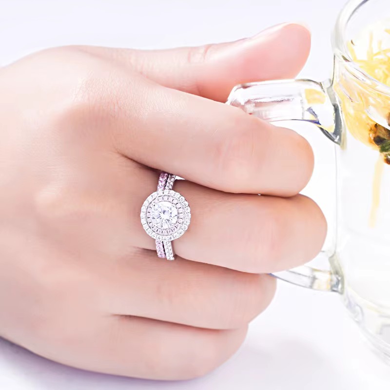 Genuine 925 Sterling Silver 0.8CT Moissanite Double Band Ring Set (Size 5-10) - Image 2