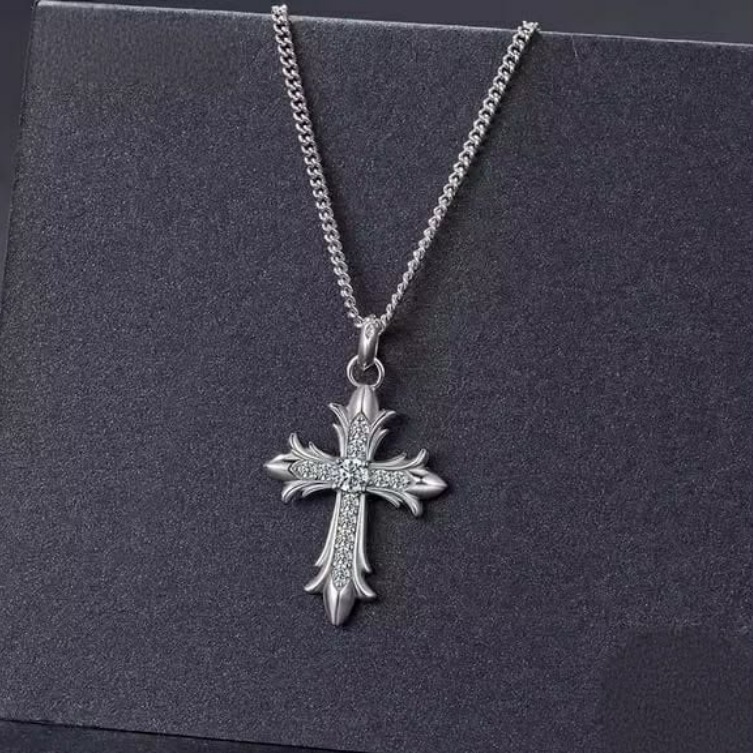 Luxury 18K 925 Sterling Silver Creative Flame Cross Moissanite Pendant Necklace - Image 3