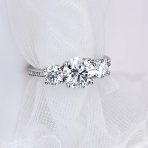 Rhodium 925 Sterling Sliver 3CT Full Moissanite 3-Stone Luxury Ring (Size 5-10)