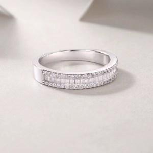 Genuine 925 Sterling Silver Full Moissanite Emerald Cut Gemstone Ring (Size 5-9)