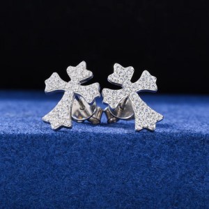 Delicate 18K 925 Sterling Silver Full Moissanite Faith Cross Stud Earrings