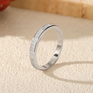 Genuine 925 Sterling Silver Full Moissanite Emerald Cut Eternity Band (Size 5-9)