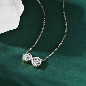Genuine 18K 925 Sterling Silver 2CT Moissanite Infinity-8 Pendant Necklace