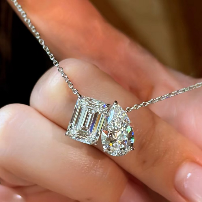 Luxury 18K 925 Sterling Silver 5CT Emerald/Pear Moissanite Pendant Choker – 17″