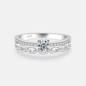 925 Sterling Silver 0.39CT Full Moissanite Double Layer Chain Ring (Size 4.25-9)