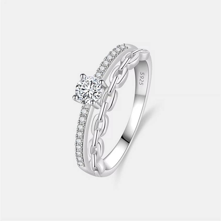 925 Sterling Silver 0.39CT Full Moissanite Double Layer Chain Ring (Size 4.25-9) - Image 2