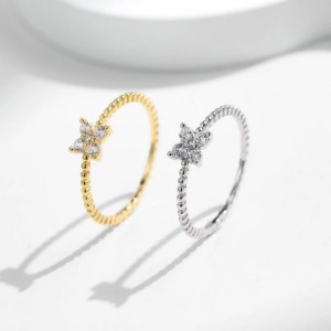 Delicate 925 Sterling Silver Full Moissanite Stackable Beads Clover Ring (5-9)