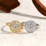 Luxury 18K 925 Sterling Silver Full Moissanite Starburst Design Ring (Size 5-10)