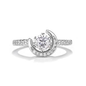 Creative 18K 925 Sterling Silver 0.5CT Moissanite Moon Planet Design Ring (5-9)