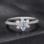 18K 925 Sterling Silver 0.5CT Round Cut Moissanite Snowflower Ring (Size 6-8)
