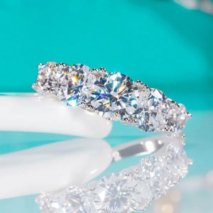 18K 925 Sterling Silver 3.6CT Full Moissanite Round Cut 5-Stone Ring (Size 4-11)
