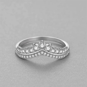 Luxury 18K 925 Sterling Silver Full Moissanite V-Style Princess Crown Ring (5-9)