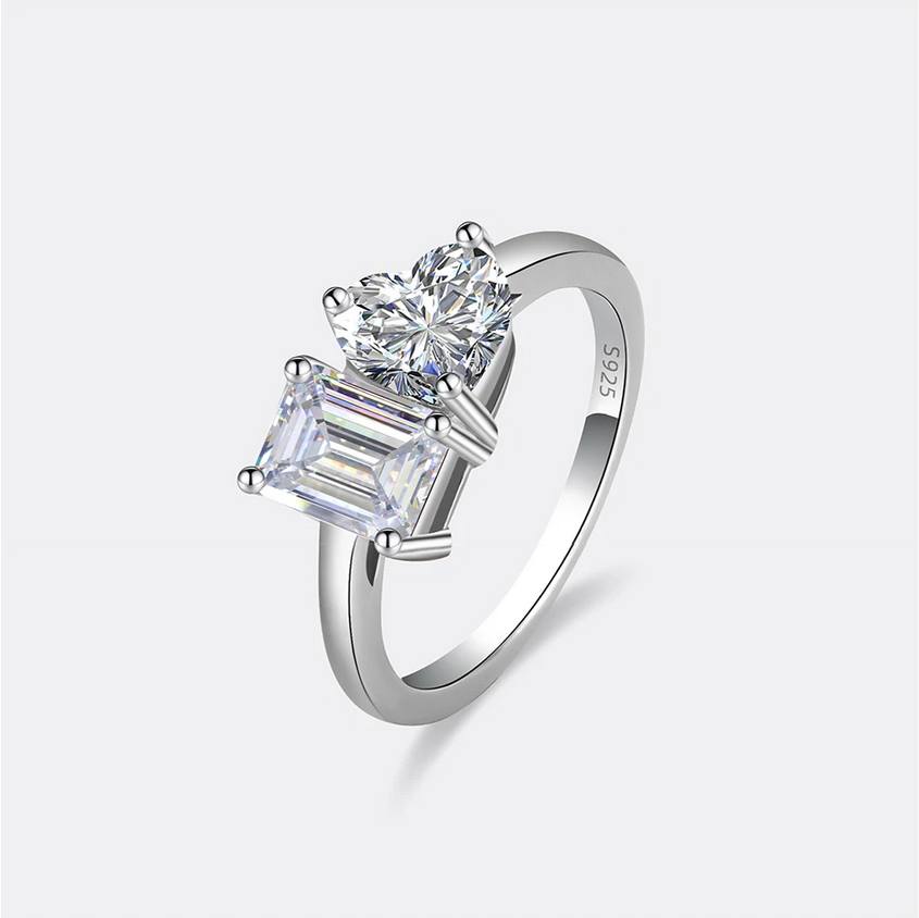 Exquisite 18K 925 Sterling Silver 2CT Full Moissanite 2-Stone Design Ring (5-9) - Image 2