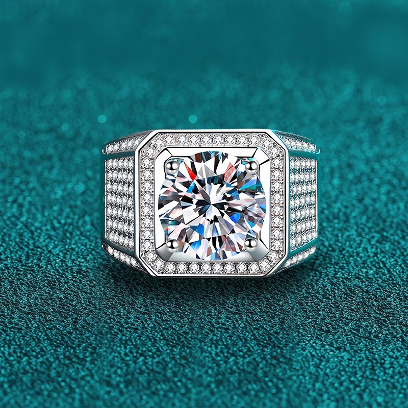 Men’s 18K S925 Sterling Silver 2CT Moissanite Gemstone Luxury Ring (Size 8-11)