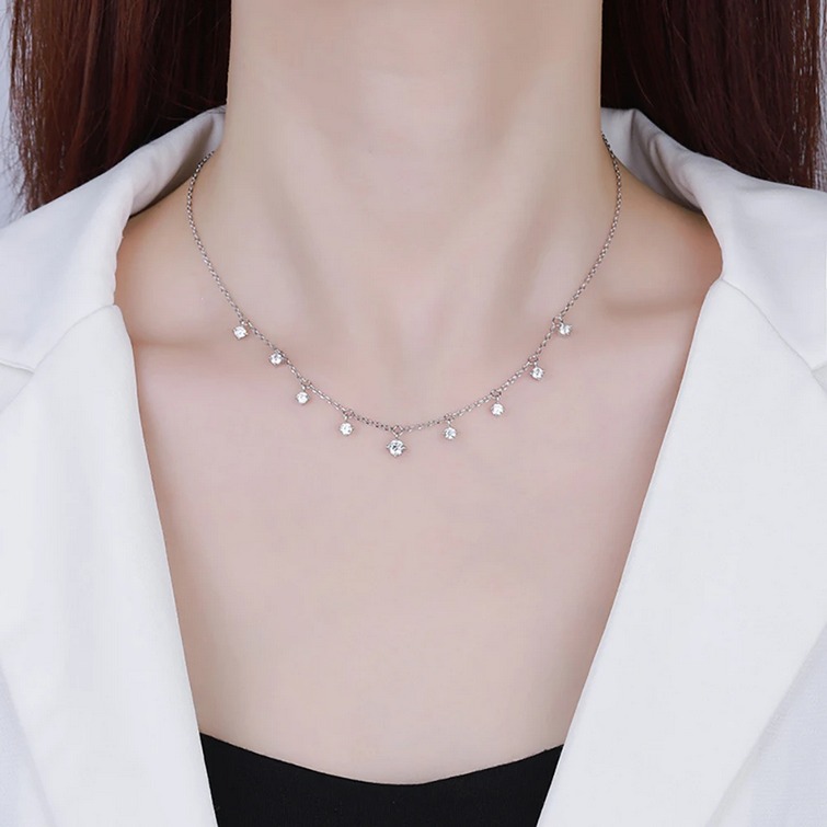 Exquisite 18K S925 Sterling Silver 1.1CT Full Moissanite Gemstone Choker – 17″ - Image 3