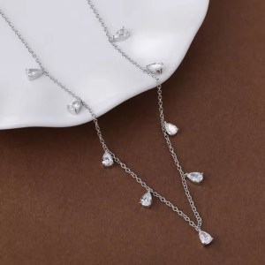 Exquisite S925 Sterling Silver 4.5CT Full Moissanite Pear Cut Gemstone Necklace