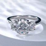 18K 925 Sterling Silver 3CT Full Moissanite 3-Stone Oval Cut Design Ring (5-10)
