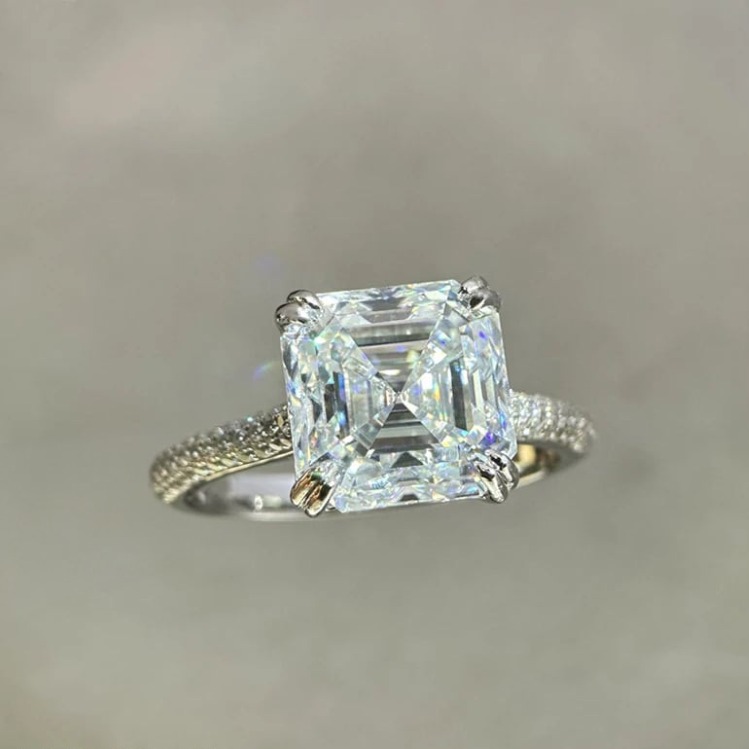 Luxury 18K 925 Sterling Silver 5CT Asscher Cut Moissanite Gemstone Ring (6-9) - Image 2