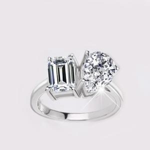 Exquisite 18K 925 Sterling Silver 3.5CT Full Moissanite 2-Stone Design Ring (5-9)