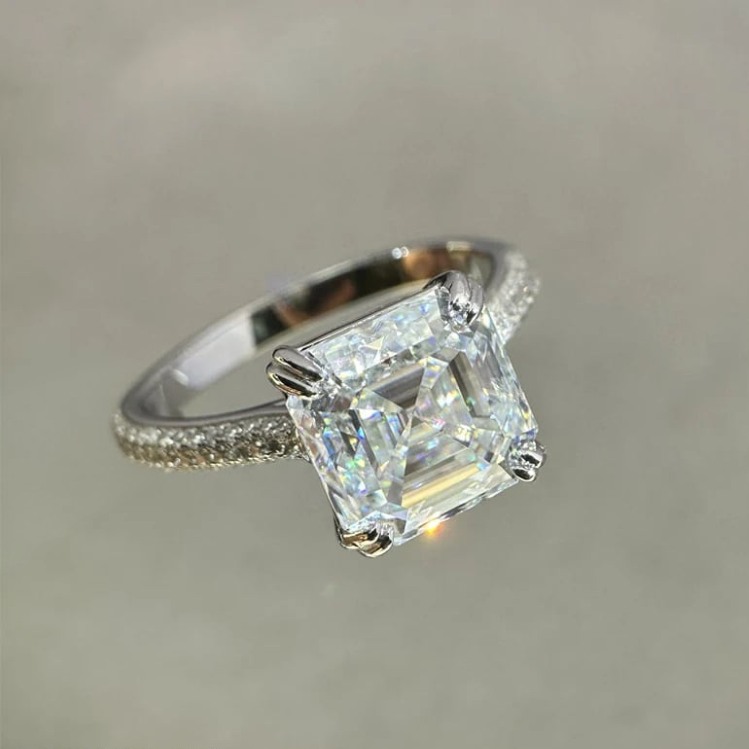 Luxury 18K 925 Sterling Silver 5CT Asscher Cut Moissanite Gemstone Ring (6-9) - Image 3