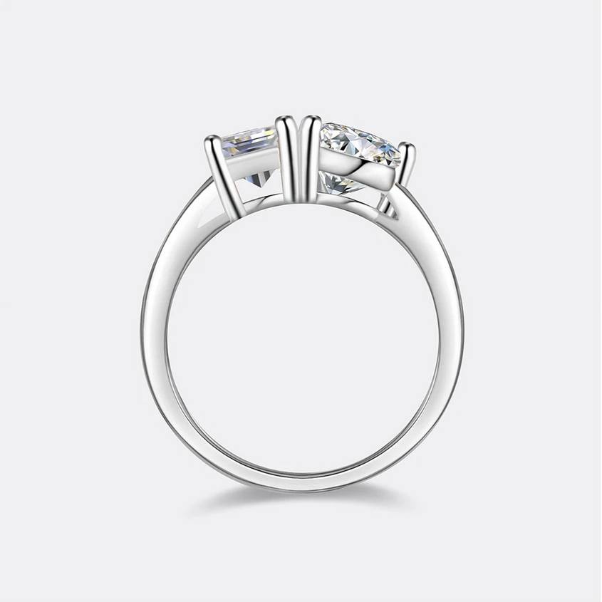 Exquisite 18K 925 Sterling Silver 2CT Full Moissanite 2-Stone Design Ring (5-9) - Image 4