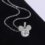Genuine S925 Sterling Silver 1CT Round Moissanite Mouse Design Pendant Necklace