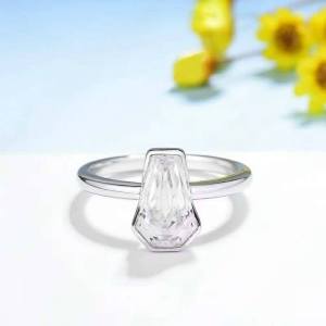 18K 925 Sterling Silver 2CT Coffin Cut Moissanite Design Ring (Size 6-10)