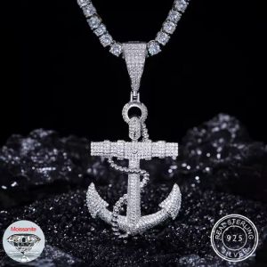 Men’s 18K 925 Sterling Silver Full Moissanite Faith & Hope Anchor Pendant
