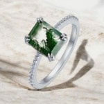 18K 925 Sterling Silver 3CT Natural Moss Agate Luxury Design Ring (Size 6-8)