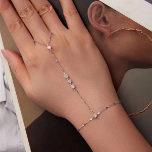 Luxury 18K 925 Sterling Silver 5-Stone A5 Zirconia Bracelet Chain Ring – 8″