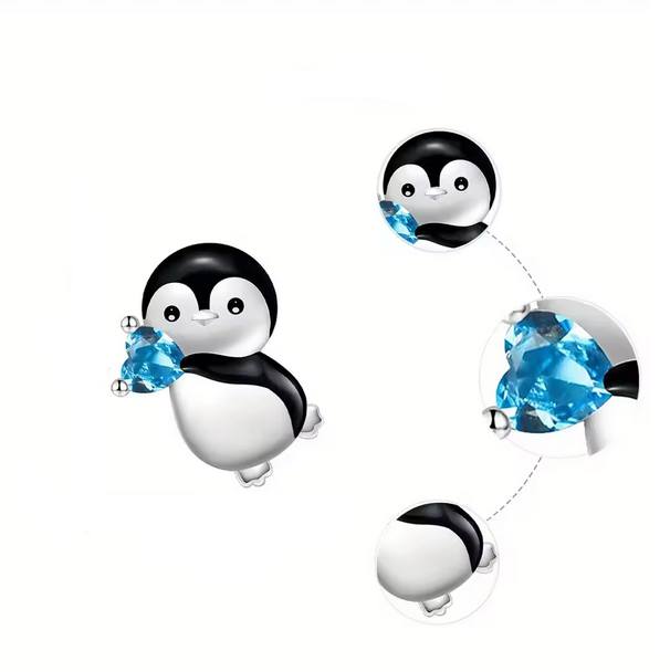 Silver Plated Cute Little Cow/Blue Heart Penguin Stud Earrings - Image 6