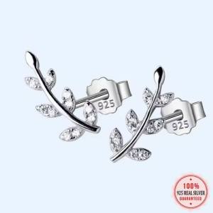 Genuine 18K 925 Sterling Silver Dazzling Little Branch Stud Earrings