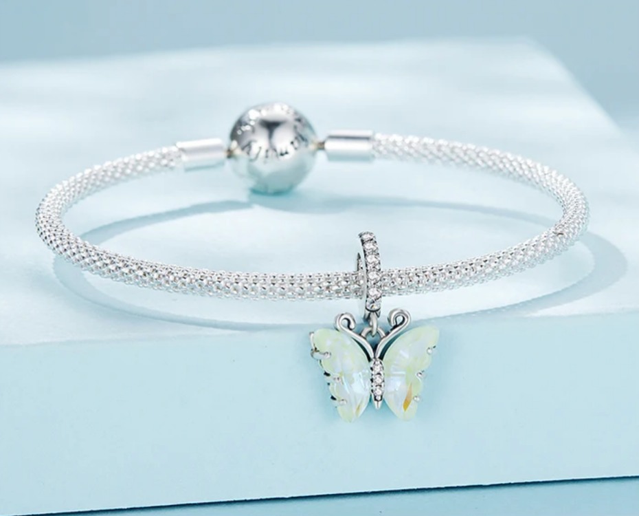 Platinum 925 Sterling Silver Delicate Rainbow Crystal Butterfly Charm Pendant - Image 5