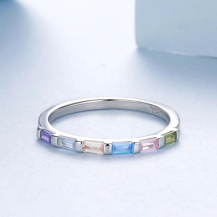 18K 925 Sterling Silver Multi-Color Zirconia Eternity Ring (Size 6, 7) - Image 3