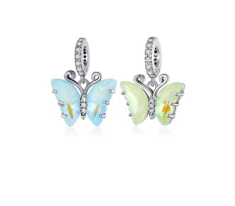 Platinum 925 Sterling Silver Delicate Rainbow Crystal Butterfly Charm Pendant - Image 4