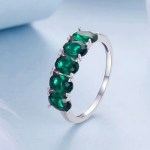 18K 925 Sterling Silver 5-Stone Emerald Green Zirconia Oval Ring (Size 5.75, 8)