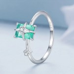 Platinum 925 Sterling Silver Transparent Glass Crystal Star Design Ring (6-8)