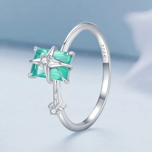 Platinum 925 Sterling Silver Transparent Glass Crystal Star Design Ring (6-8)