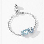 Genuine 925 Sterling Silver Turquoise “I LOVE YOU” Adjustable Chain Ring (4-11)