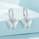 Platinum 925 Sterling Silver Delicate Rainbow Crystal Butterfly Charm Earrings