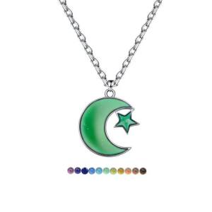 Elegant Color Changing Temperature Moon & Star Mood Pendant Necklace