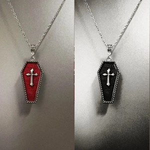 Creative Glossy Design Cross Coffin Retro Pendant Necklace (Red, Black)
