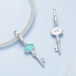 18K Solid 925 Sterling Silver Amazonite Key Charm Fit Pendant